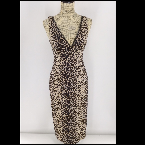 bebe (Sm) Leopard print ,v-neck empire waist dress - Picture 1 of 7